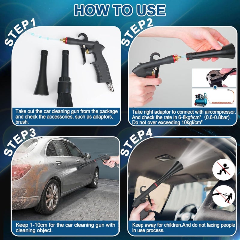 Senduzll Tornado Car Cleaning Gun, Dry Car Detailing Tools, Aluminum Alloy Bearing Nozzlefor, Car Quickly Blasts Dirt and Dust Works with Air Compressor (Black) - Image 4